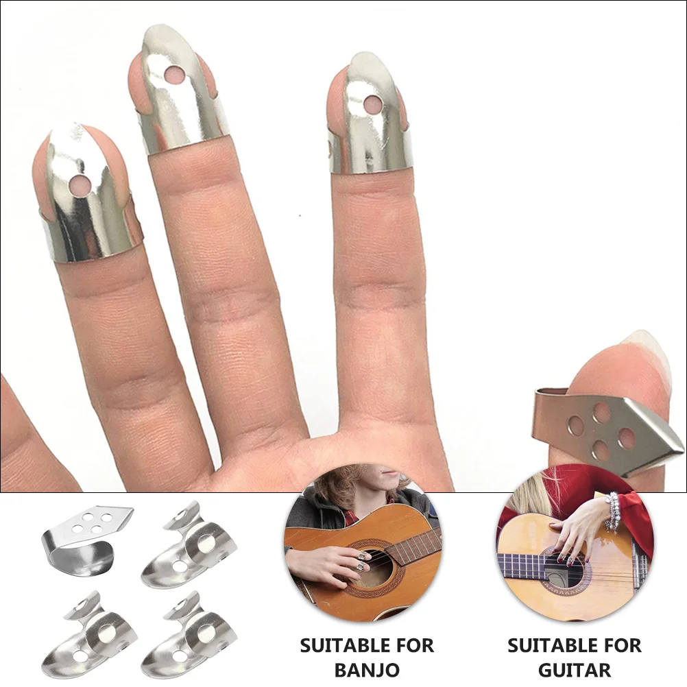 4 Uds. Púas de guitarra para bajo, pulgar de Metal, púa suave, Banjo de dedo, piezas de suministros de palillo de pulgar ajustables de acero