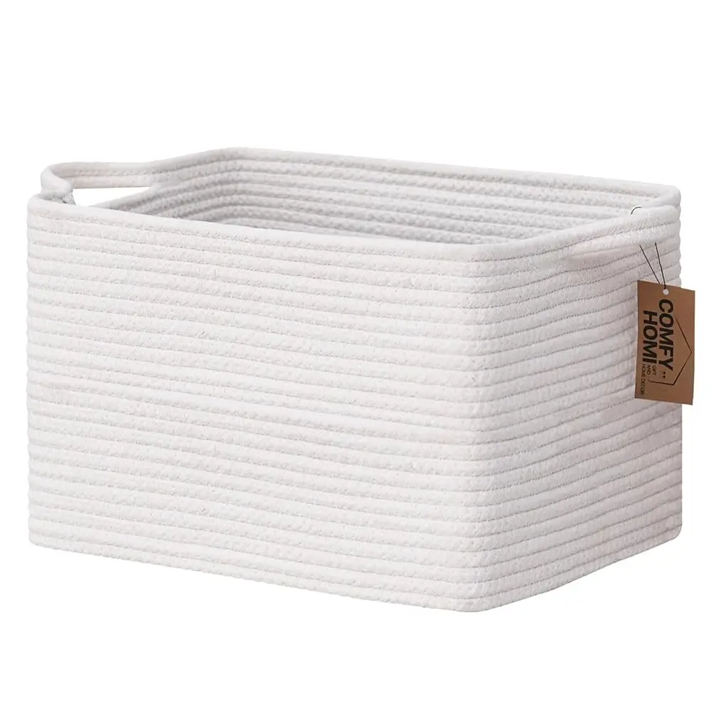 

Cotton Rope Woven Basket With Handles For Shelves,Toys,Book, Cloth Storage Baskets Bin For Organizing-13.5""X11""X9.5"" Toy