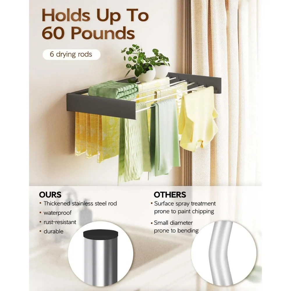 Indoor Foldable Wall Mounted Laundry Drying Rack, 40 Collapsible Clothes Hanger, Space-Saving Storage Solution