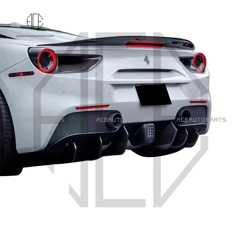 For Ferrari 488 GTB V Type Glossy Dry Carbon Fiber Rear bumper Diffuser spoiler Under boards Lip Trim Bodykits