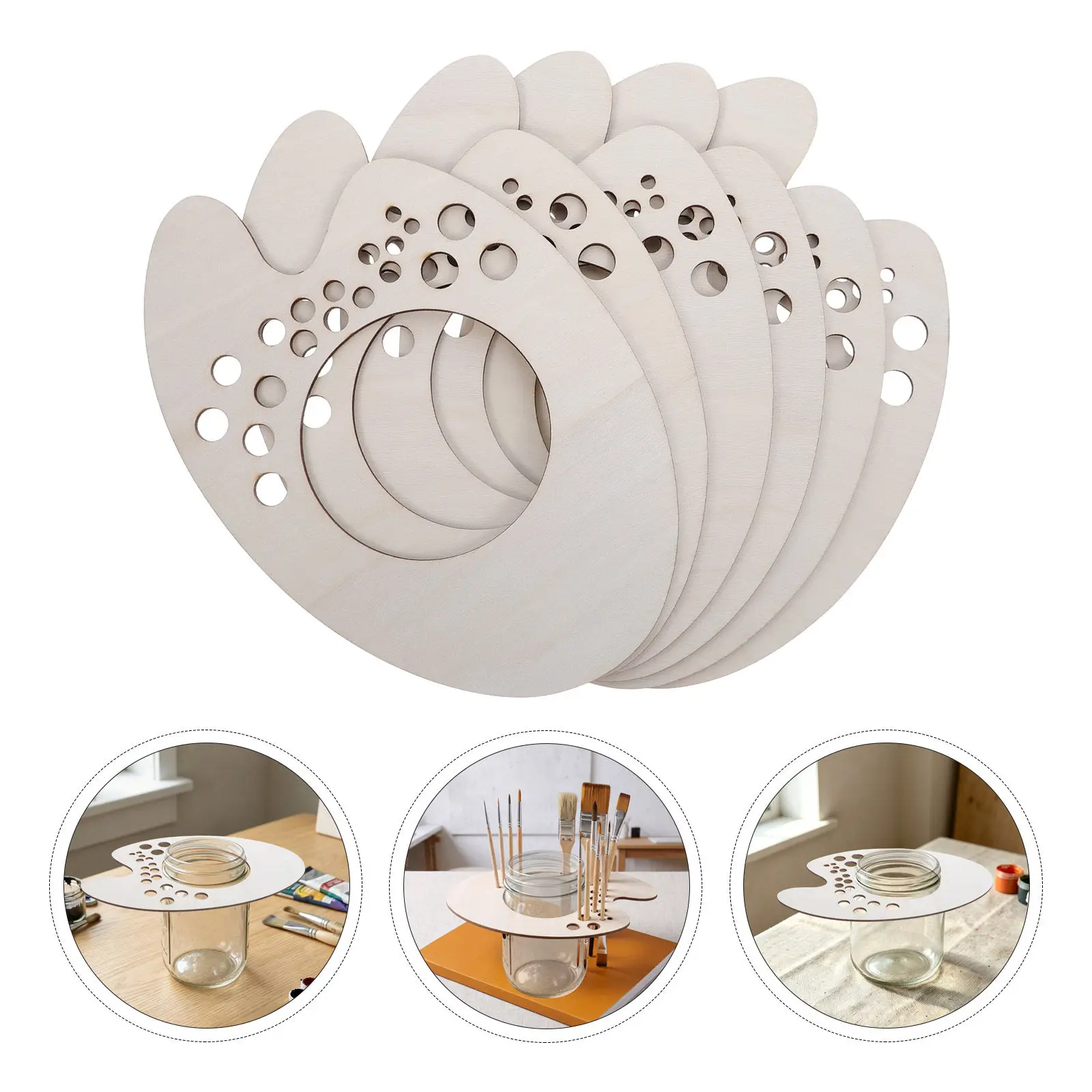6Pcs Paint Brush Drying Rack Multi Hole Wood Oil Painting Pencil Holder 19 Slots Stable Glass Jar Organizer Artist Brush Storage