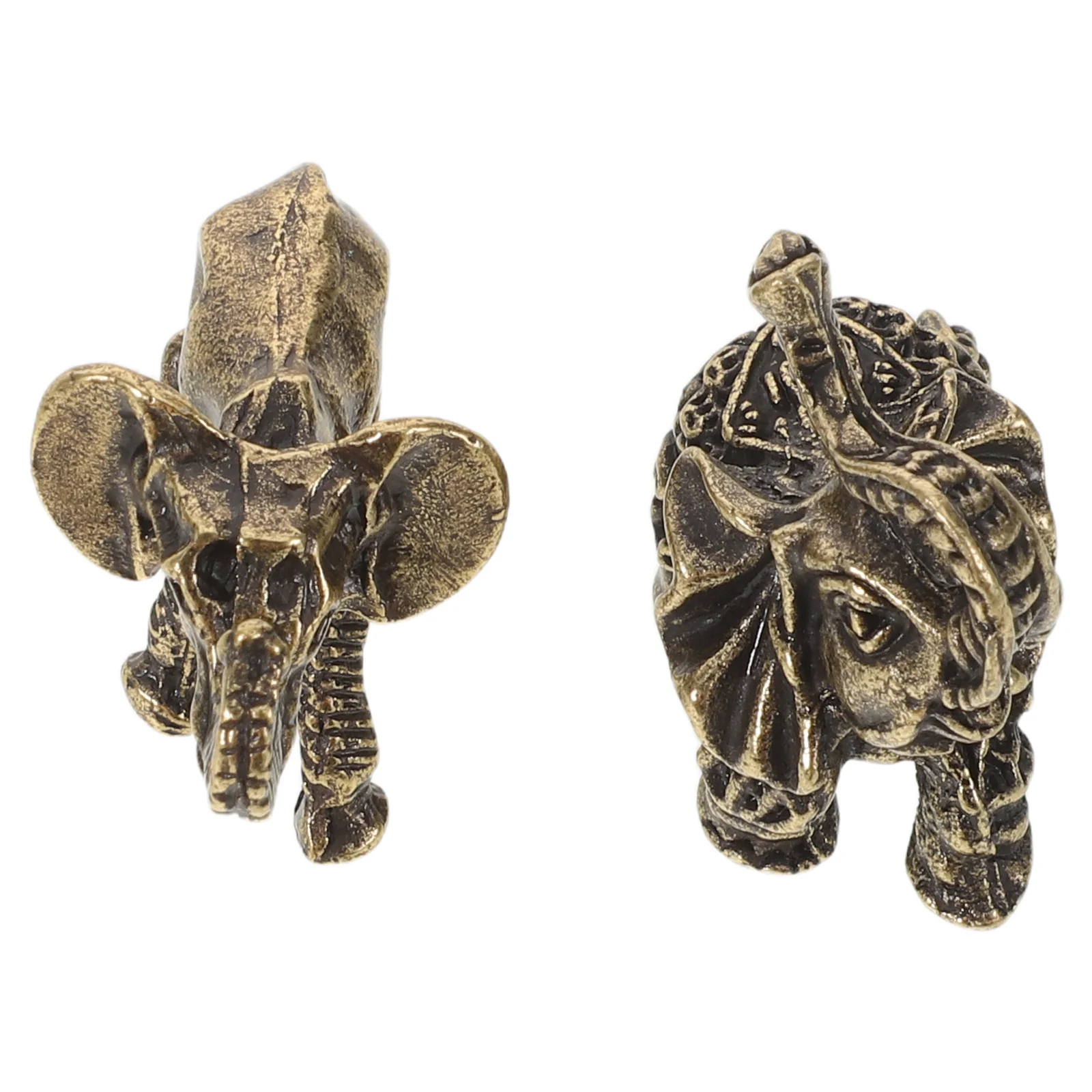 

2Pcs Brass Elephant Decor Vintage Solid Lucky Feng Shui Mascot Office Tea Pet Statue Miniature Collectibles Ornament