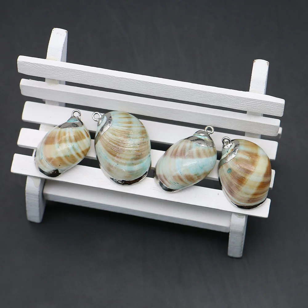 

Natural Seawater Shell Conch Shell Pendants Silver Edge Electroplating Process Single Hole Charms Beach Jewelry Accessory 5 Pcs