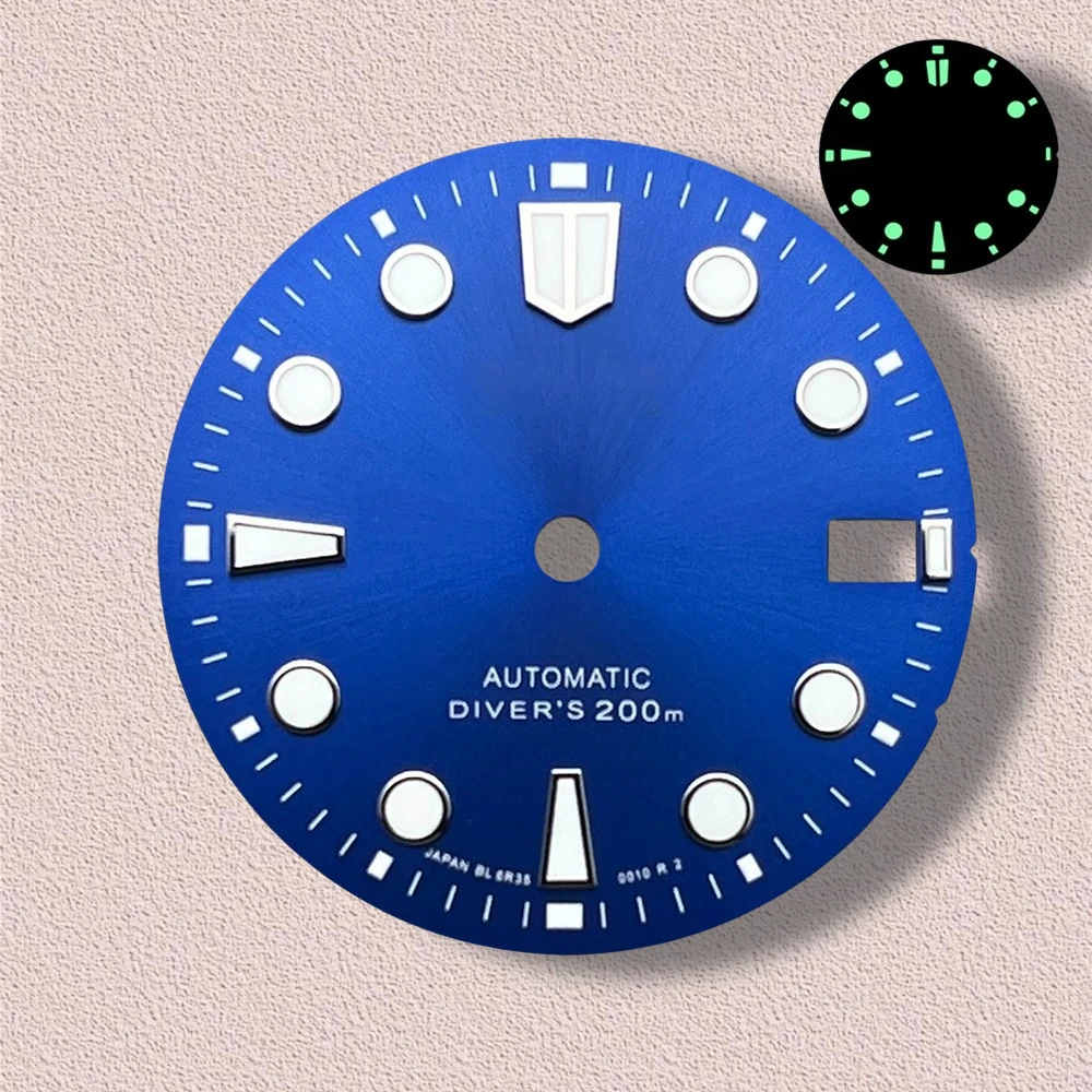 28.5mm logotipo s nh35 sunray dial adequado para movimento nh35/nh36/4r/7s de alta qualidade nh35 modificado acessórios c3 verde luminoso