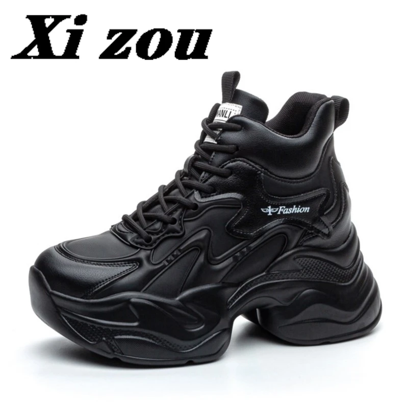 

9cm Chunky Sneakers for Women 2025 Casual Shoes White Black High Top Comfortable Non Slip Fall Winter Warm Winter Shoes Female