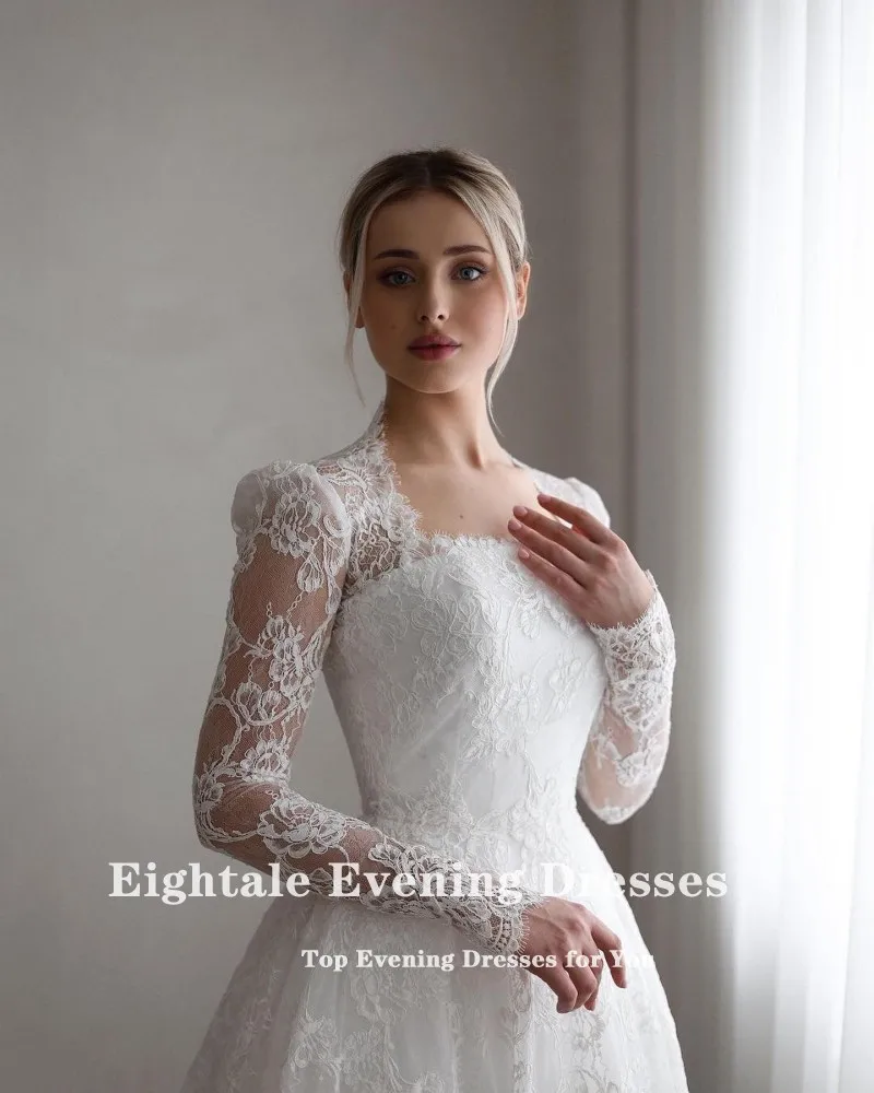 Eightale Boho Hochzeitskleid Spitze Maßgeschneiderte Lange Ärmel A-Linie Spitze Arabisch Weiß Elfenbein Brautkleid Vestido De Noiva