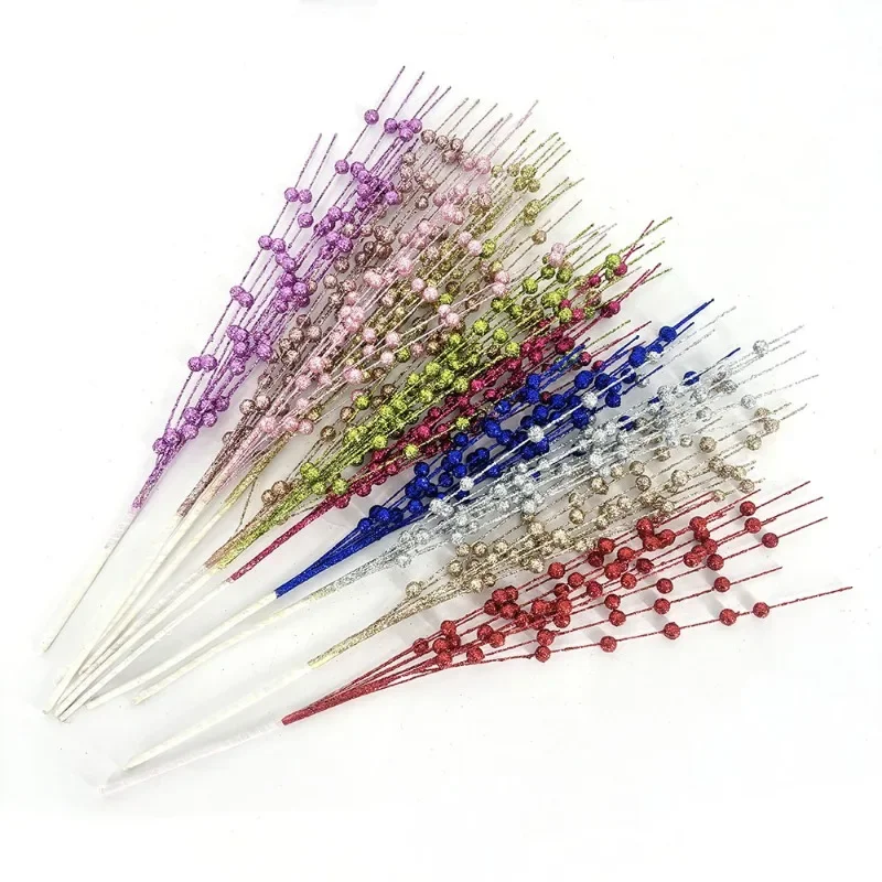 Weihnachtsdekorationen, 43 cm, 12 Gabeln, goldfarben, rosa Kugel, Weihnachtsbaumkranz, Rankenstreifen, glitzernd, goldfarben, rosa Beeren, Bündelkette