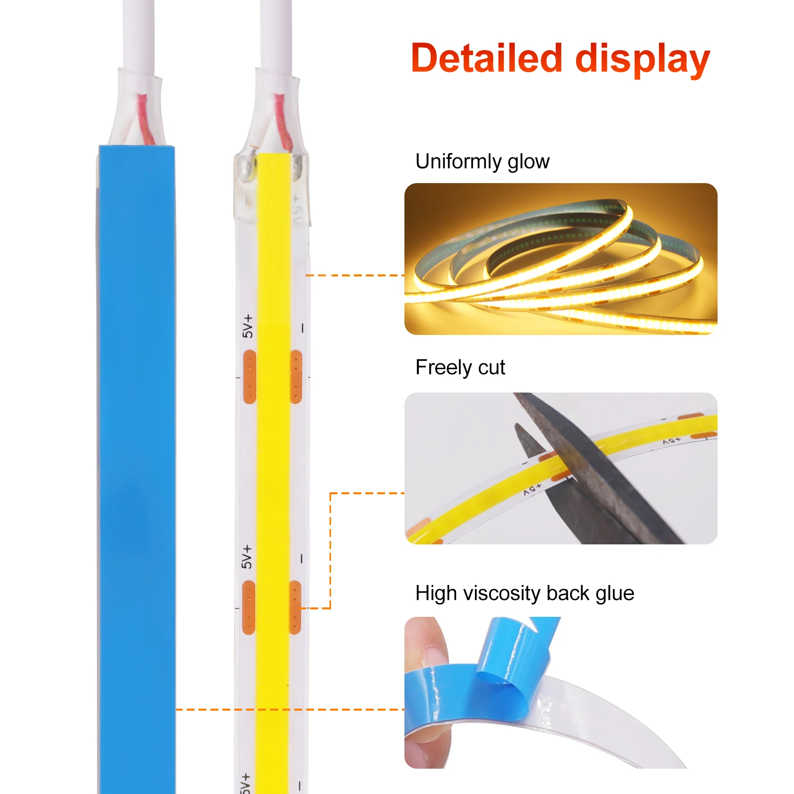 5V USB COB LED Strip Tuya WiFi/Bluetooth/17Keys Remote/DC Wire Flexible LED Tape Ribbon with Adhesive Rope Light Backlight Decor