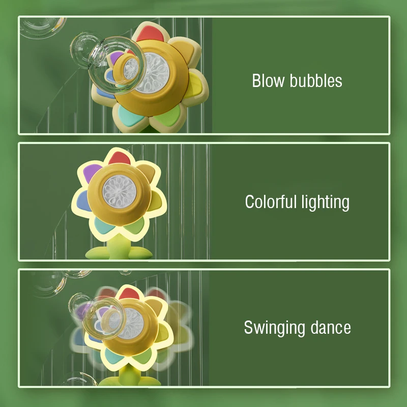 Seven Color Sunflower Handheld Bubble Machine Shake Head Soap Bubbles Swing Light 3 Speed Adjustment Automatic Blowing Kids Toys