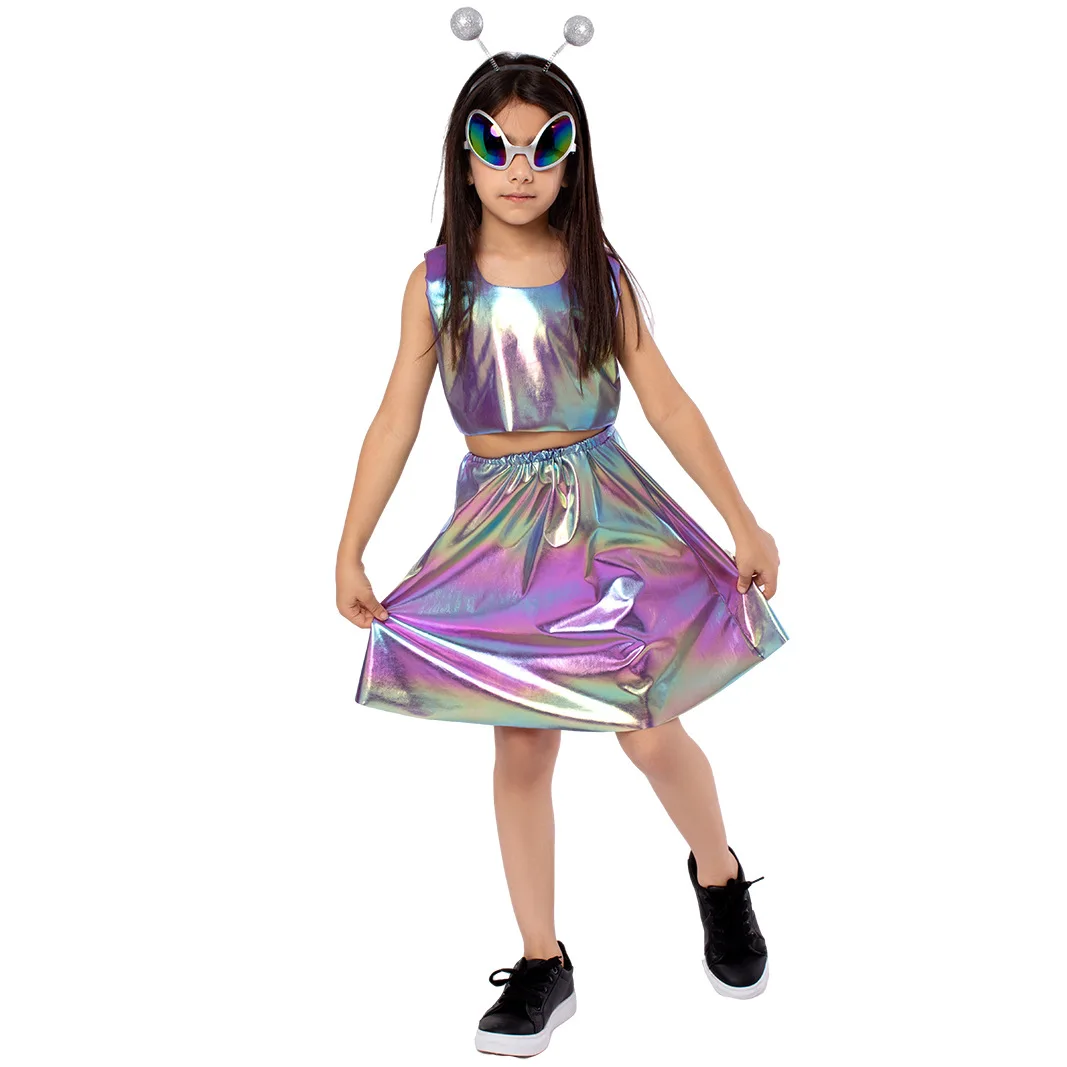 Kids Girls ET Alien Spaceship Role Play Tank Top Skirt Set Children Performance Outfit Halloween Cosplay Costumes