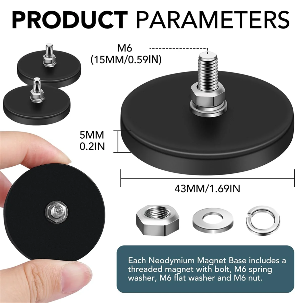 Rubber Gecoate Magneten, 22Lbs Neodymium Magneetbasis Met M6 Schroefdraad Magneet Met Bouten En Moeren, Sterke Magneten Houden 6 Stuks