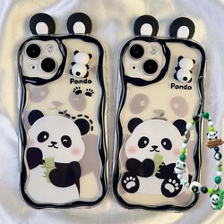 Panda Cartoon Chain Case For Samsung Galaxy S25 S24 Ultra S22 S21 Plus S20 S23 FE A55 A35 A54 A24 A14 A06 A25 A15 A16 A32 A52