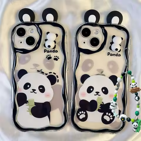 Panda Cartoon Chain Case For Samsung Galaxy S25 S24 Ultra S22 S21 Plus S20 S23 FE A55 A35 A54 A24 A14 A06 A25 A15 A16 A32 A52