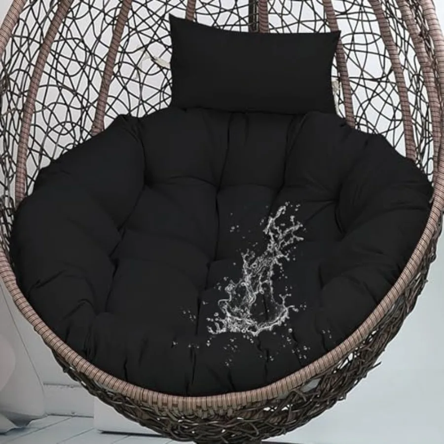 

Waterproof Egg Chair Cushion Black Washable Hanging Chair Cushions with Ties Thicken Large Swing Egg Chair Pad Outdoor with Hea