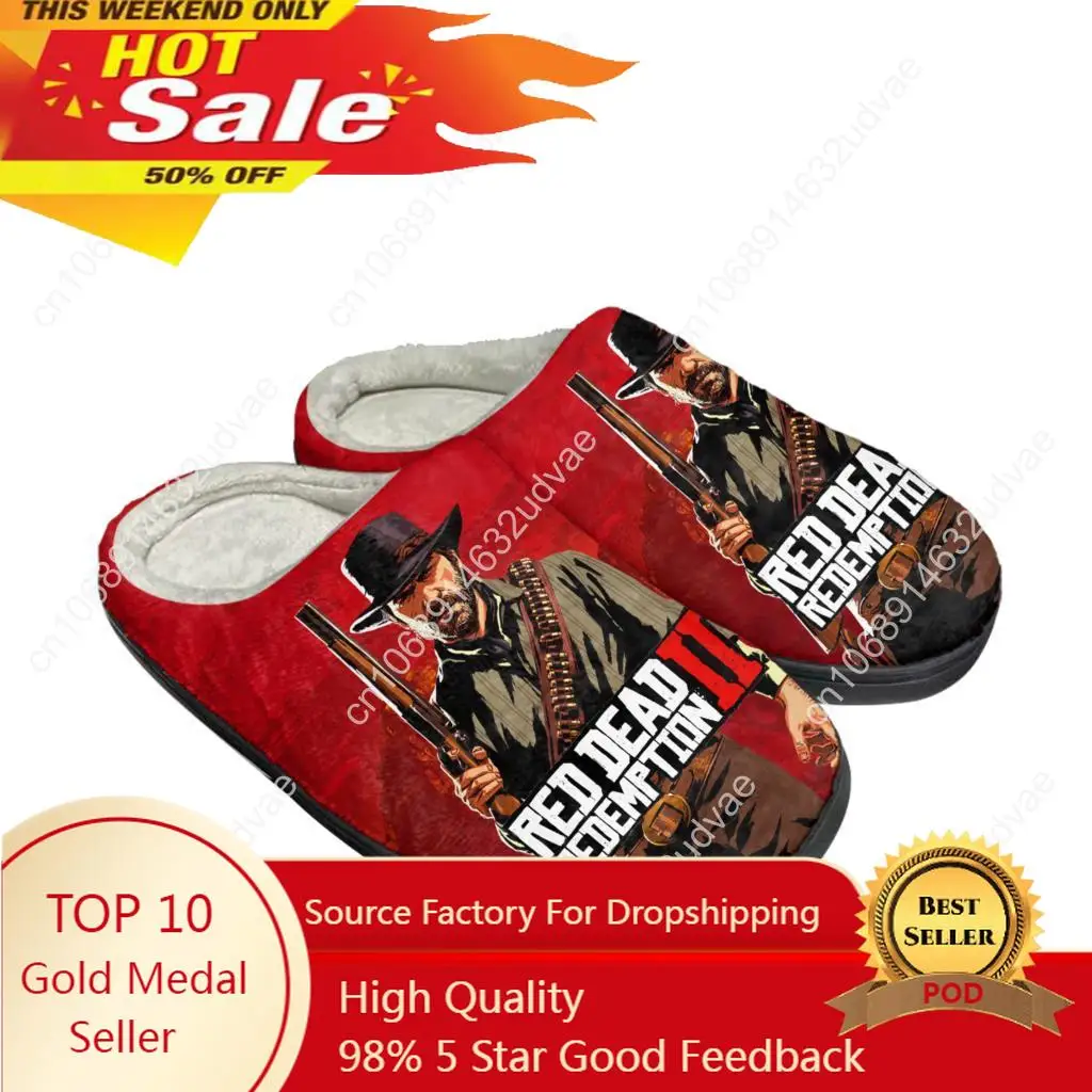 Red Dead Redemption 2 Home Cotton Slippers Mens Womens Plush Bedroom Casual Keep Warm Shoes Thermal Slipper Customized DIY Shoe