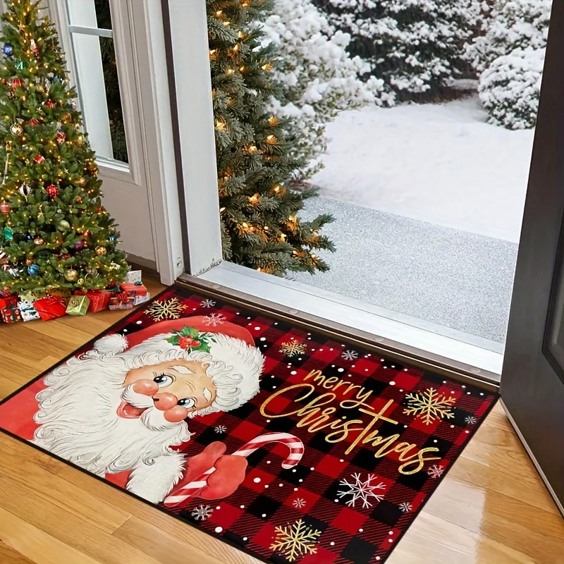 

Waterproof Absorbent Christmas Kitchen Mat Non-Slip Washable Entryway Bathroom Long Strip Santa Pattern Home Holiday Floor Mat