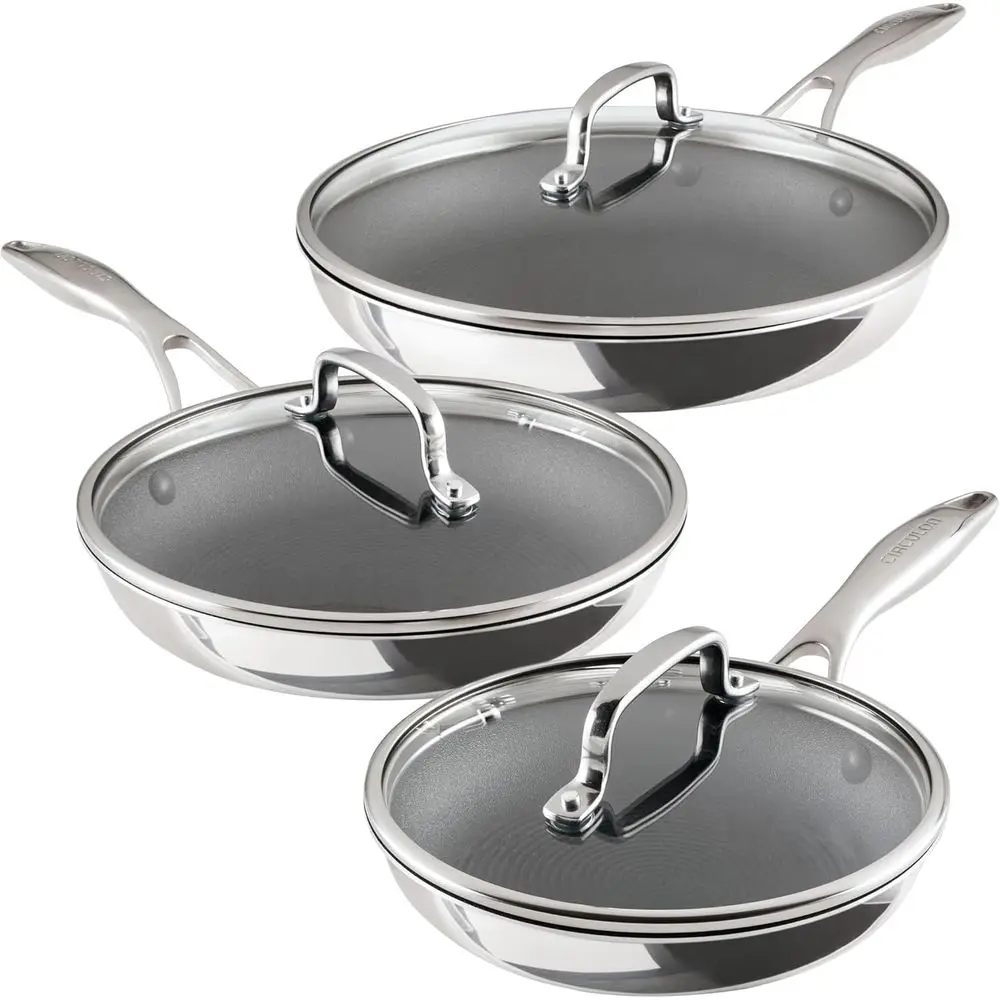 

Series Clad Stainless Steel with ScratchDefense Technology Cookware Nonstick Induction Frying Pans/Skillets with Lids, Metal Ute
