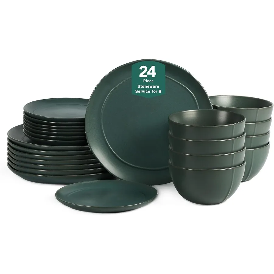 

Набор столовой посуды Infinity, 24 предмета, набор каменных тарелок и мисок, набор посуды, можно мыть в посудомоечной машине и набор посуды для микроволновой печи на 8, зеленый цвет