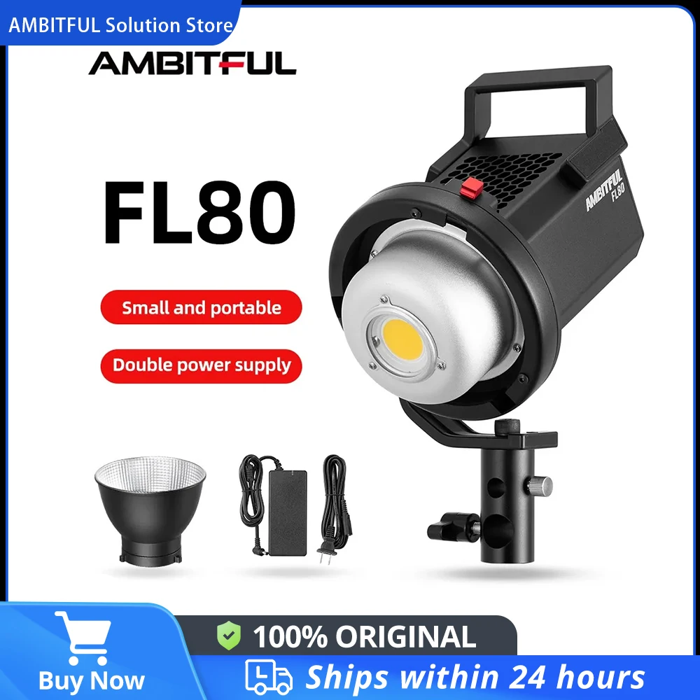 AMBITFUL FL80 80W 5600K LED Video Light Version 2 Daylight Balanced CRI96 TLCI 95+ 5 Pre-Programmed Lighting Effect Bowens Mount