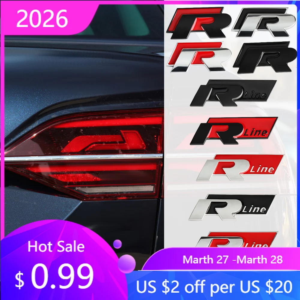 

VW GTI GOLF 2026 Горячая для VW VOLKSWAGEN 3D ABS Автомобильная эмблема R-line Боковые наклейки на багажник автомобиля Аксессуары для ремонта Volkswagen