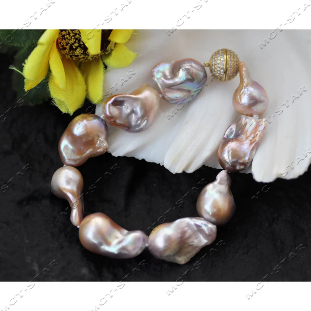 

Z14295 8,5 "27 мм лавандовая капля барокко Кеши реборн жемчужный браслет магнитный шар CZ