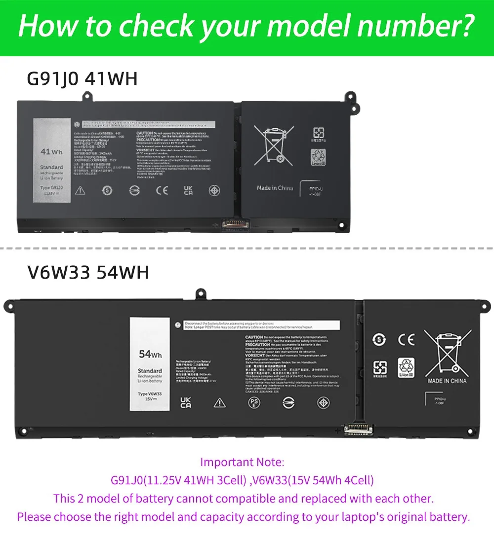 SKOWER G91J0 41Wh V6W33 54Wh batería para Dell Inspiron 15 3511 3515 3520 13 5310 5320 5330 Latitude 3320 3420 Vostro 3510 5620