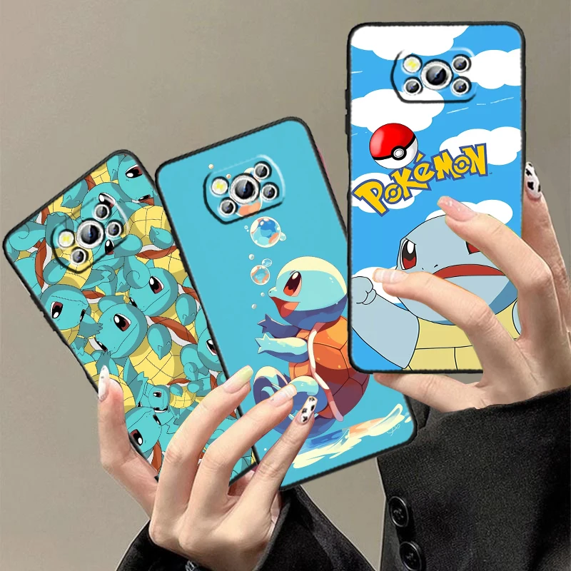 Pokemon Johnny Turtle Cute For Xiaomi Mi Poco F5 F4 F3 X6 X5 X4 X3 M6 M5 M5S M4 M3 C65 Pro GT NFC 5G Black Back Phone Case