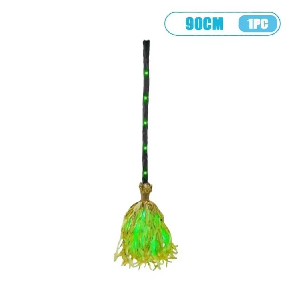 Straw Tassel Animated Witch Broom Light Up Spooky Sounds Dancing Broom Decoration Walking Feet Bendable Handle