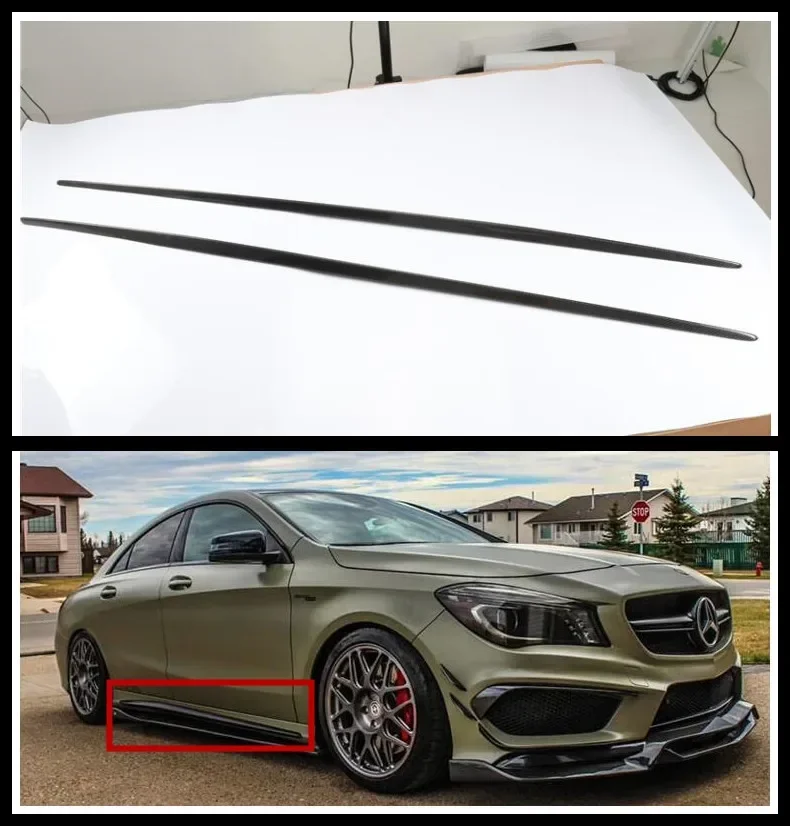 2pcs Real Carbon Fiber Side Extension Body Skirts Kit Lip Cover For Mercedes-Benz W117 CLA-Class CLA250 CLA260 CLA45 2013-2019