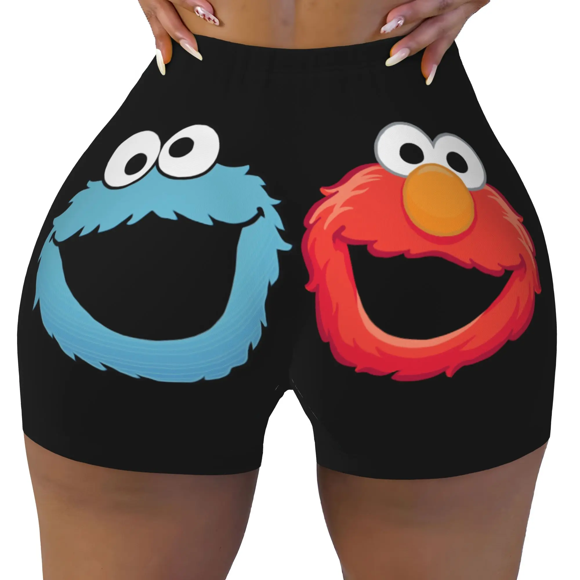 Custom Cookies Anime Monsters Biker Running Gym Shorts for Women Elmo Manga Athletic Workout Yoga Shorts