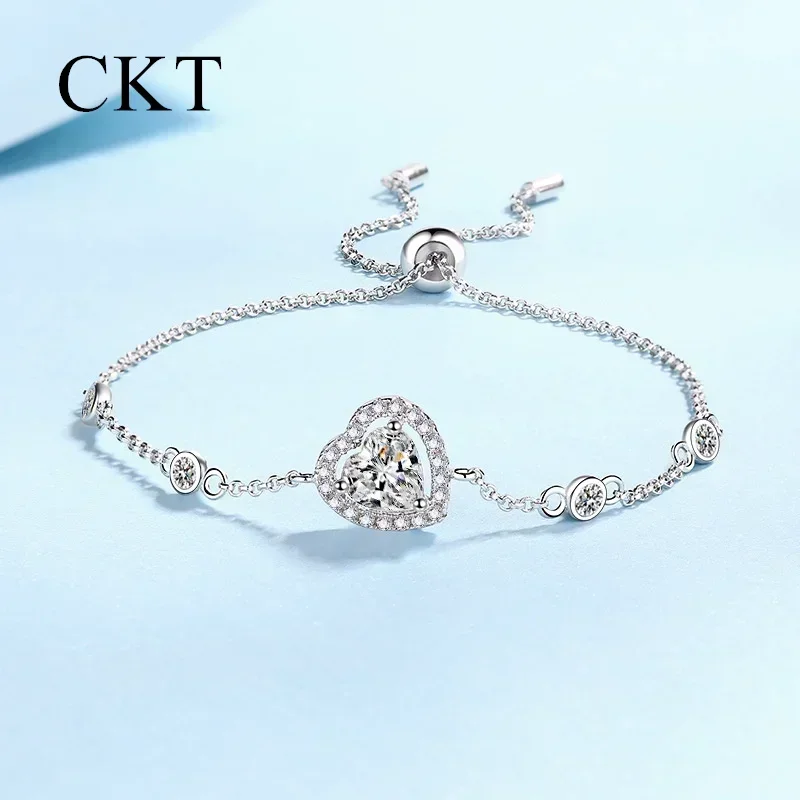 

Женский платиновый браслет из белого золота 18 карат PT950, 1 карат, белый/синий муассанит с бриллиантами, регулируемые ювелирные изделия «Мечтательная любовь подруги»