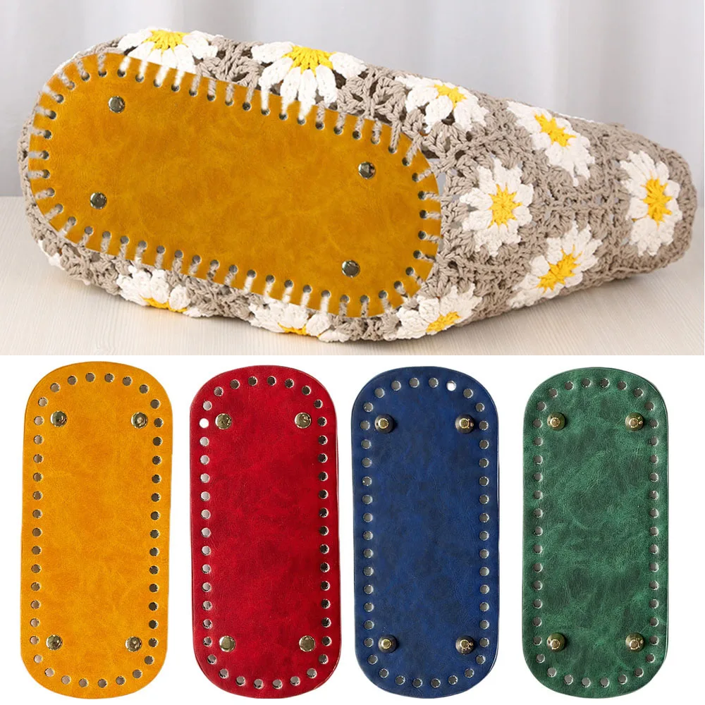 8x18cm Oval Long Bottom With 4 Rivets For Knitted Bag PU Leather Bag Base Handmade Bottom Solid Color DIY Crochet Bag Accessory