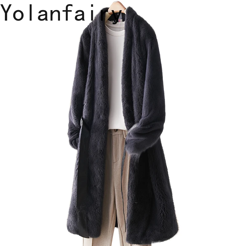 

YOLANFAIRY Imported Natural Fur Coat Woman Luxury Winter 2025 Whole Mink Fur Jacket Mid-length Women Clothing Fur Coats Jackets