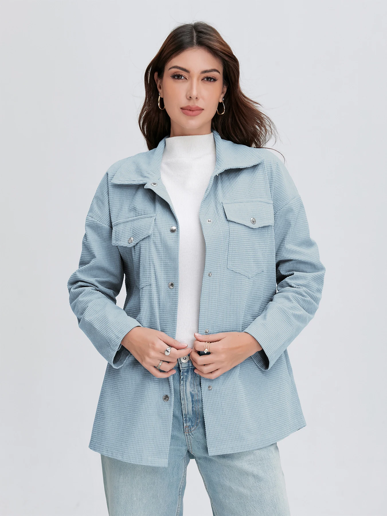 

Женская однотонная вельветовая куртка с воротником с лацканами и нагрудными карманами, осенне-зимняя стильная куртка для повседневной уличной одежды