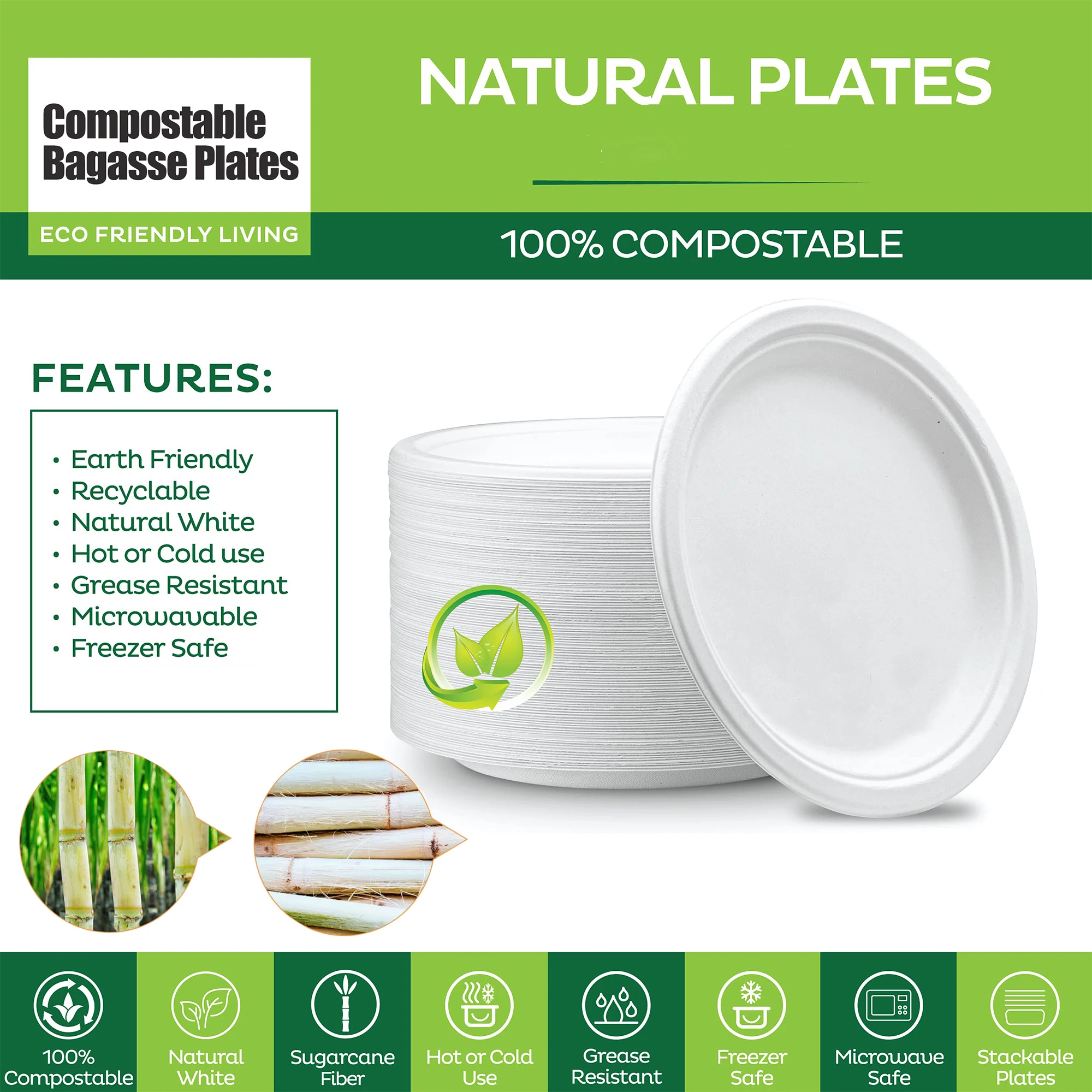 50-100Pcs Heavy Duty Disposable Paper Plate 100% Compostable Degradable Dinner Plates 6/7/8/9inch Party Disposable Plates