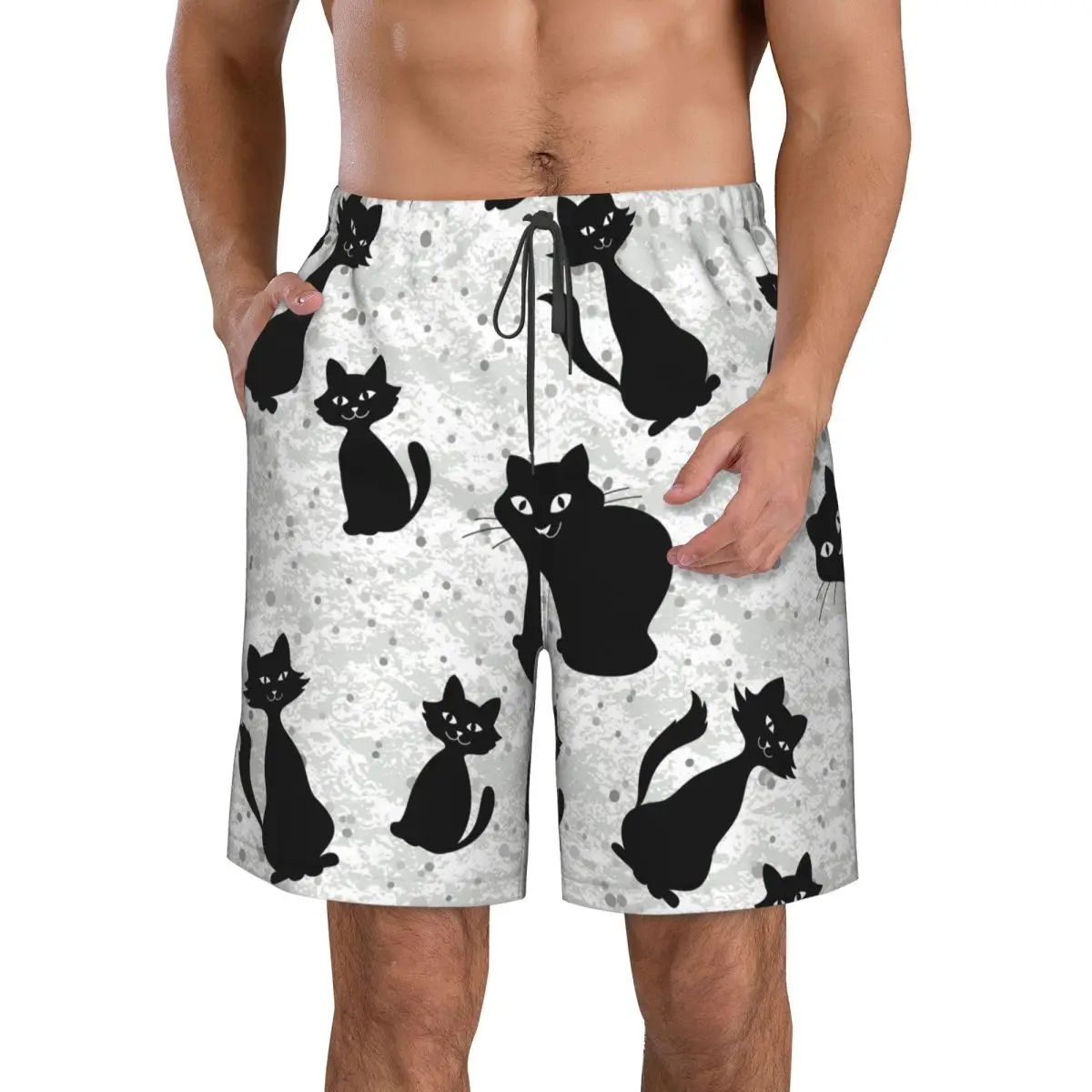 

Quick Dry Swimming Shorts Cartoon Cats Black Silhouettes Swimwear Man Swimsuit Swim Trunks