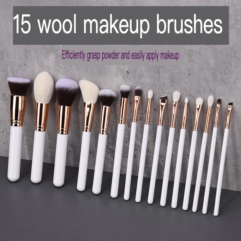 

15 makeup brush set Gold animal hair makeup brush Complete eyeshadow brush foundation brush Beauty tools