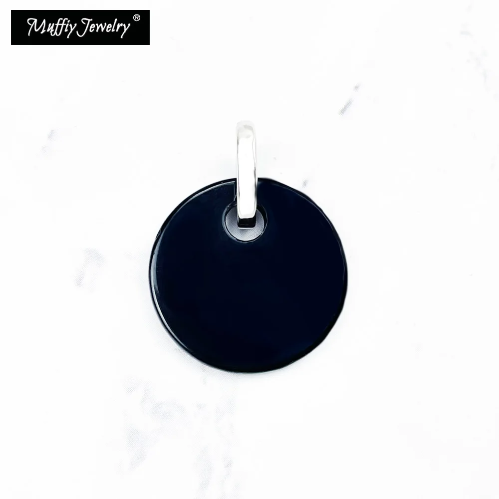 Pendant Black Onyx Round Disc 2.2cm 925 Sterling Silver Fine Jewelry Accessories Fit Necklace Classic Fashion Gift For Man Woman