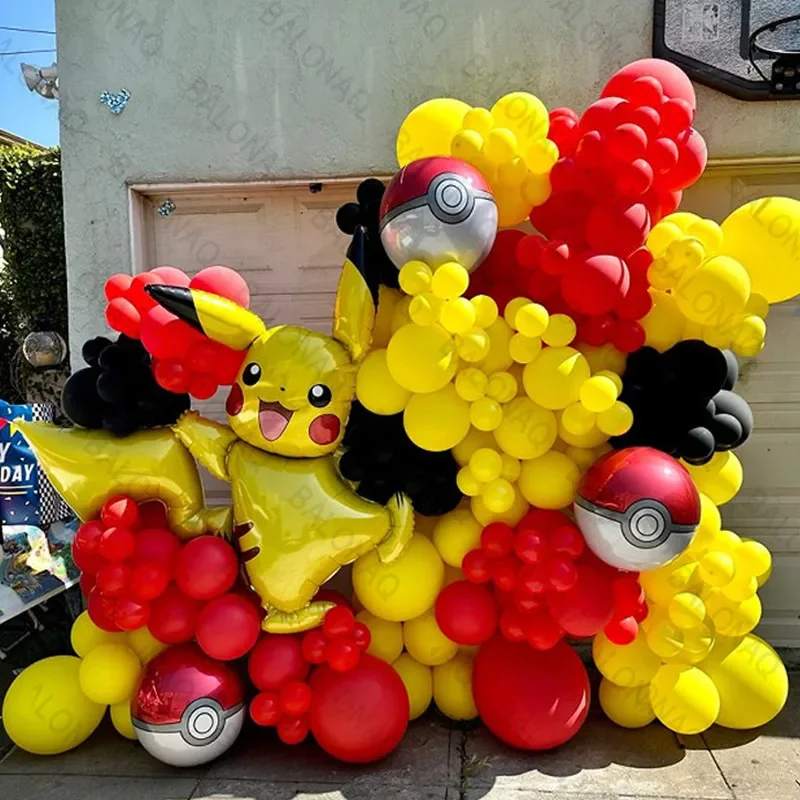 106-teiliges Cartoon Pokemon Pikachu Themen-Folienballons-Set Latexballons für Kindergeburtstag Babyparty Dekorationszubehör