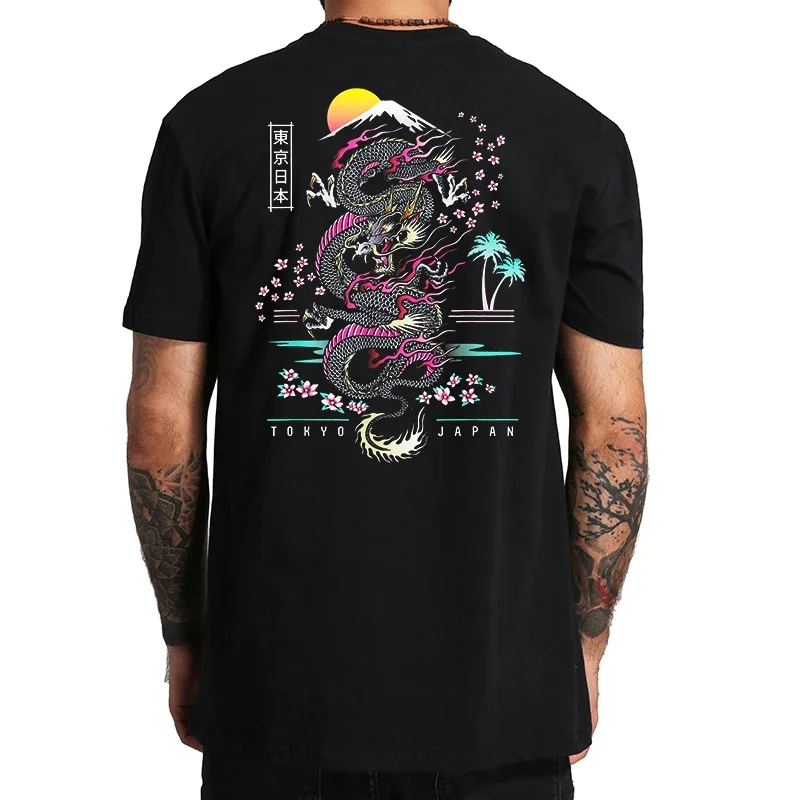 

T Shirt Dragon Japanese Back Print Anime Cool harajuku men's t-shirts Culture Cherry Blossoms Gang Streetwear Tops Homme herren