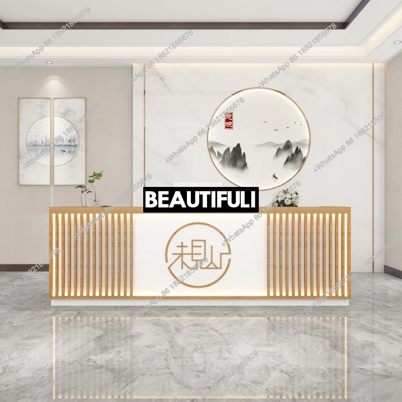 

New Chinese Style Cashier Counter Simple Modern Retro Beauty Salon Company Health Club Reception Desk