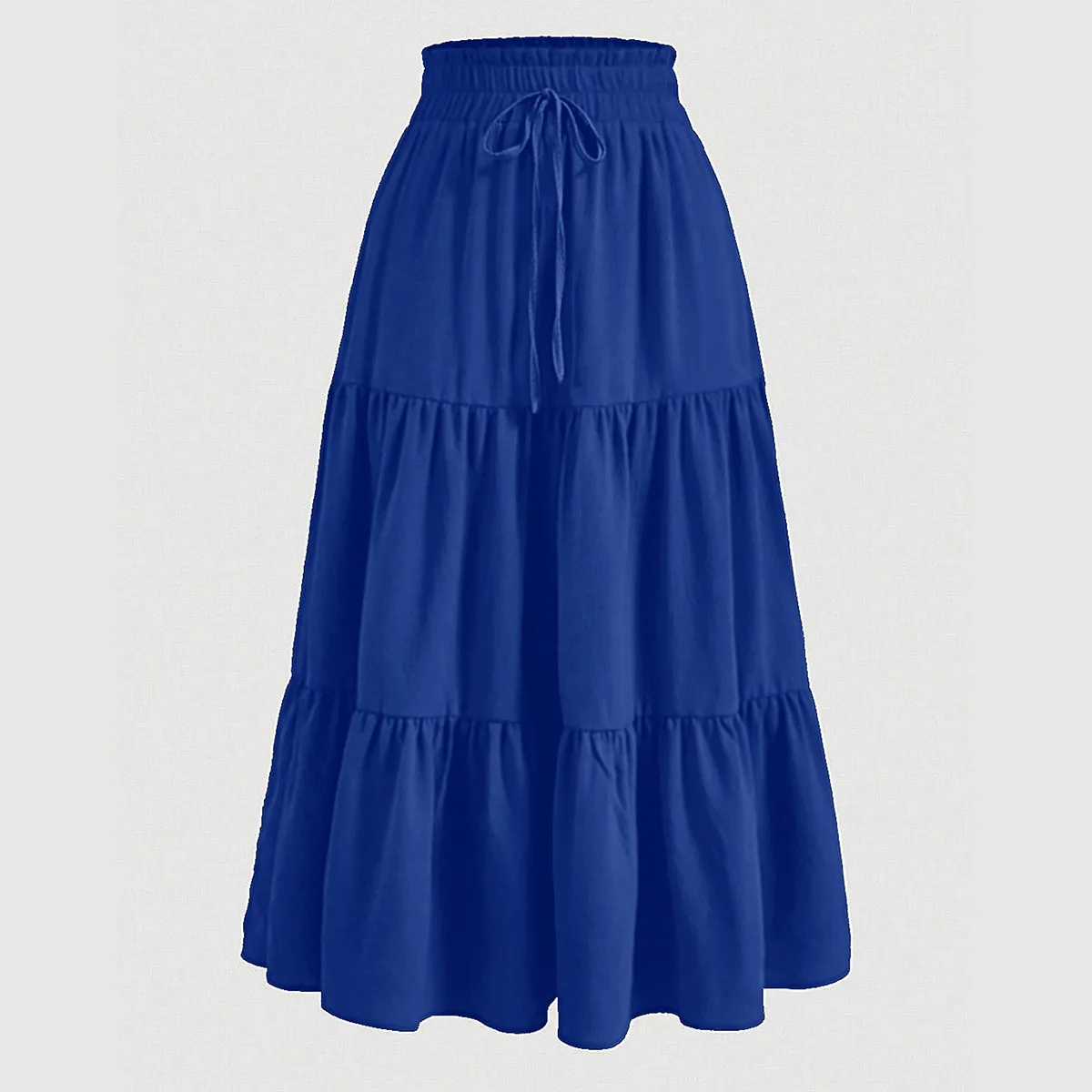 

S-XL Women's Fashion Bohemian A Line Flowy Swing Layered Tiered Midi Skirt Ladies Casual Floral Beach Lace Up Beach Skirt