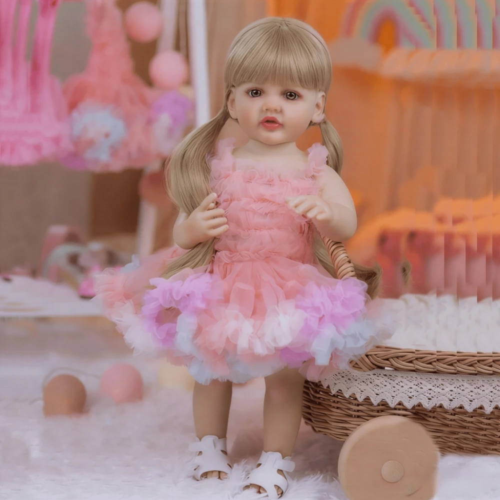 

BZDOLL 55cm 22inch Reborn Baby with Full Body Vinyl Newborn Doll Blonde Girl Bath Toy Lifelike Princess Birthday Gift for Kids