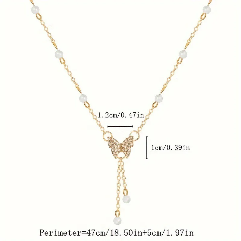 Fashionable and Versatile, Personalized Women\'s Butterfly Pearl Chain, European and American Collarbone Chain Jewelry