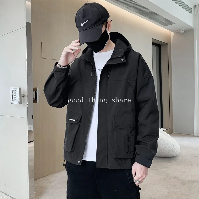 Coat Men's Spring and Autumn 2024 New Fashion Brand Loose Hoodie Workwear Jacket Teen's Top