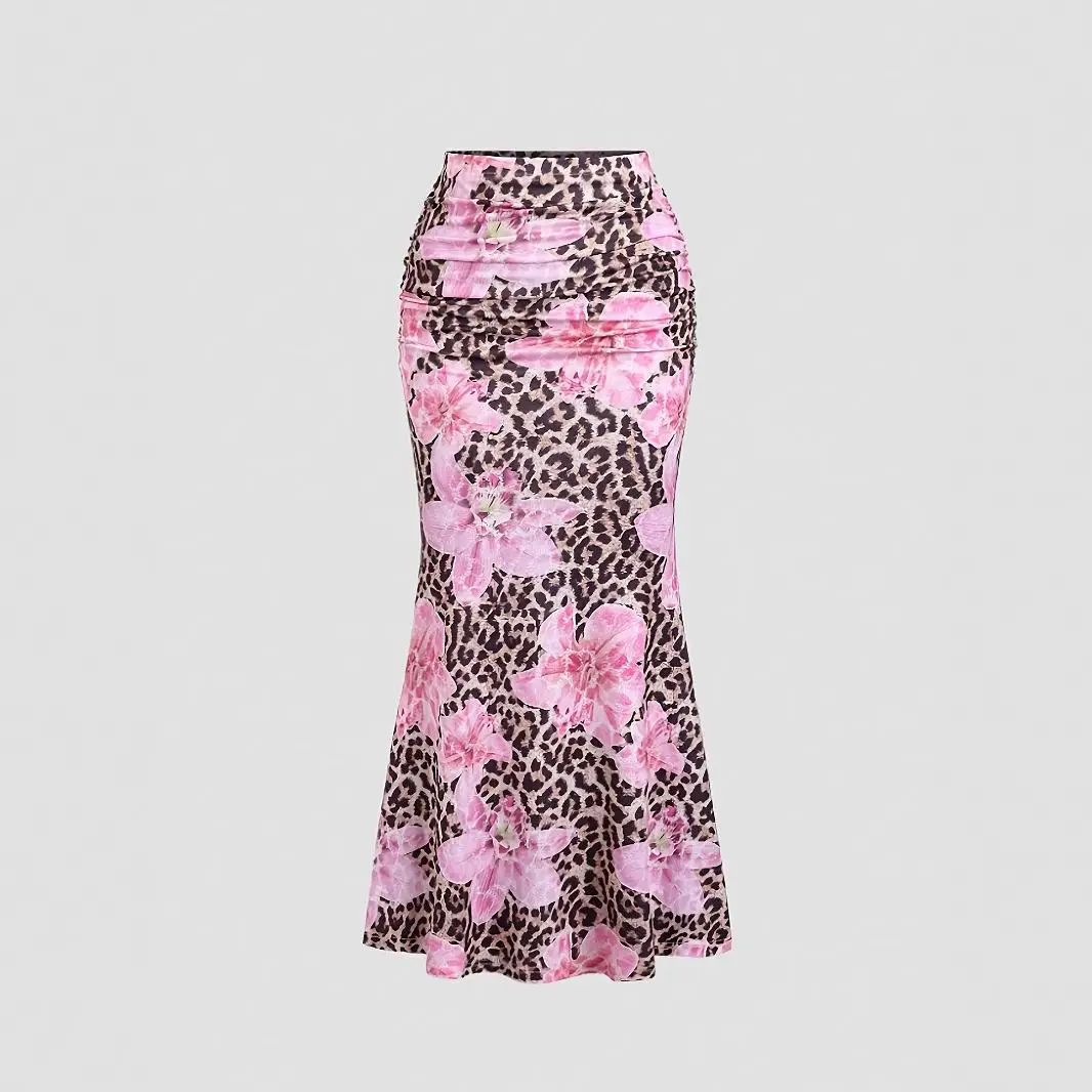 

Women's Printed Sle Fitail Skirt mid Waist Polyester Fiber Busin Home Wear Irregular Skirt Slim Fit Spring Season