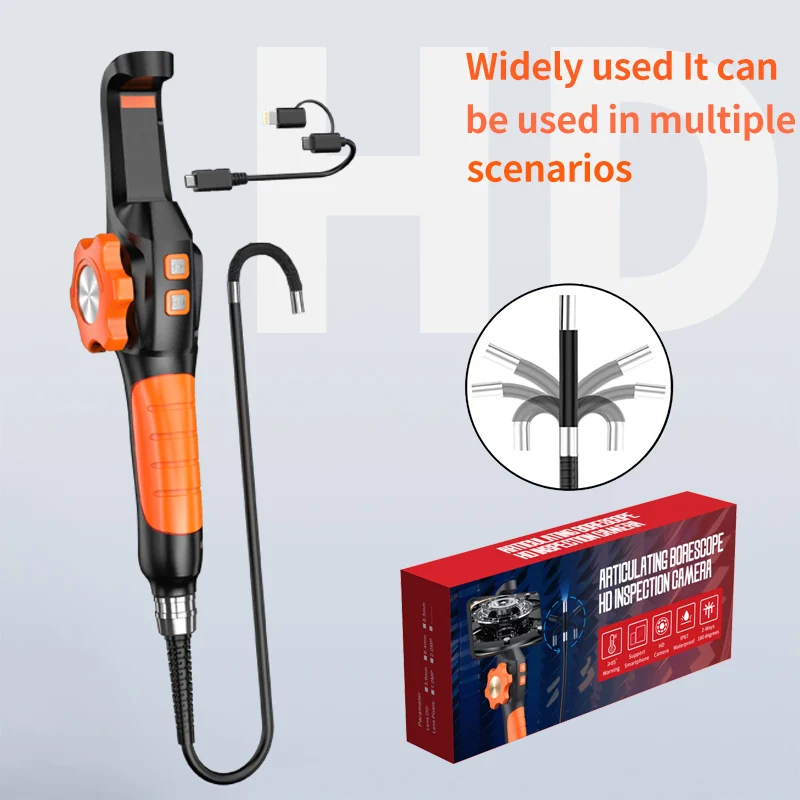 Two-Way Articulated Endoscope Inspection Camera with 6.4mm Tiny Lens 1080P HD Borescope Camera for Automotive Plumbing Car