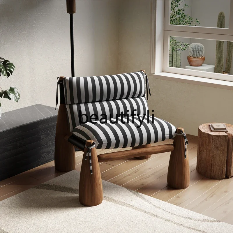 

Medieval style solid wood baseball chair striped fabric single casual atmosphere sofa chair