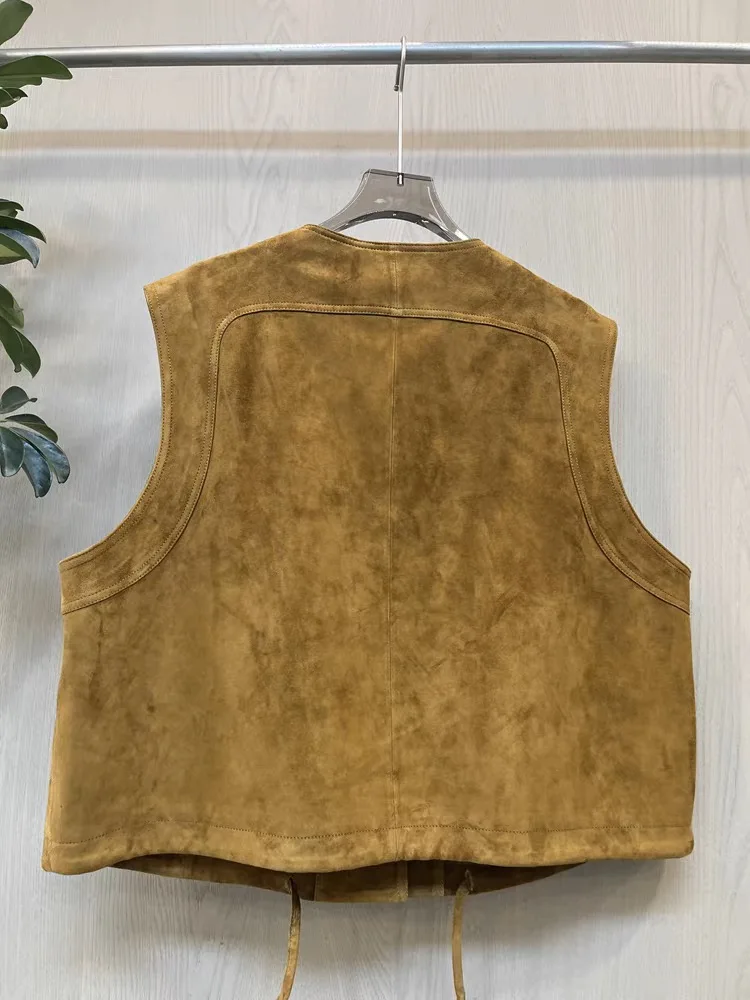 Ropa superior de cuero de ante para Mujer, Chaleco de cuero genuino, pantalón corto informal, estilo Retro británico, en capas, Chaleco para Mujer