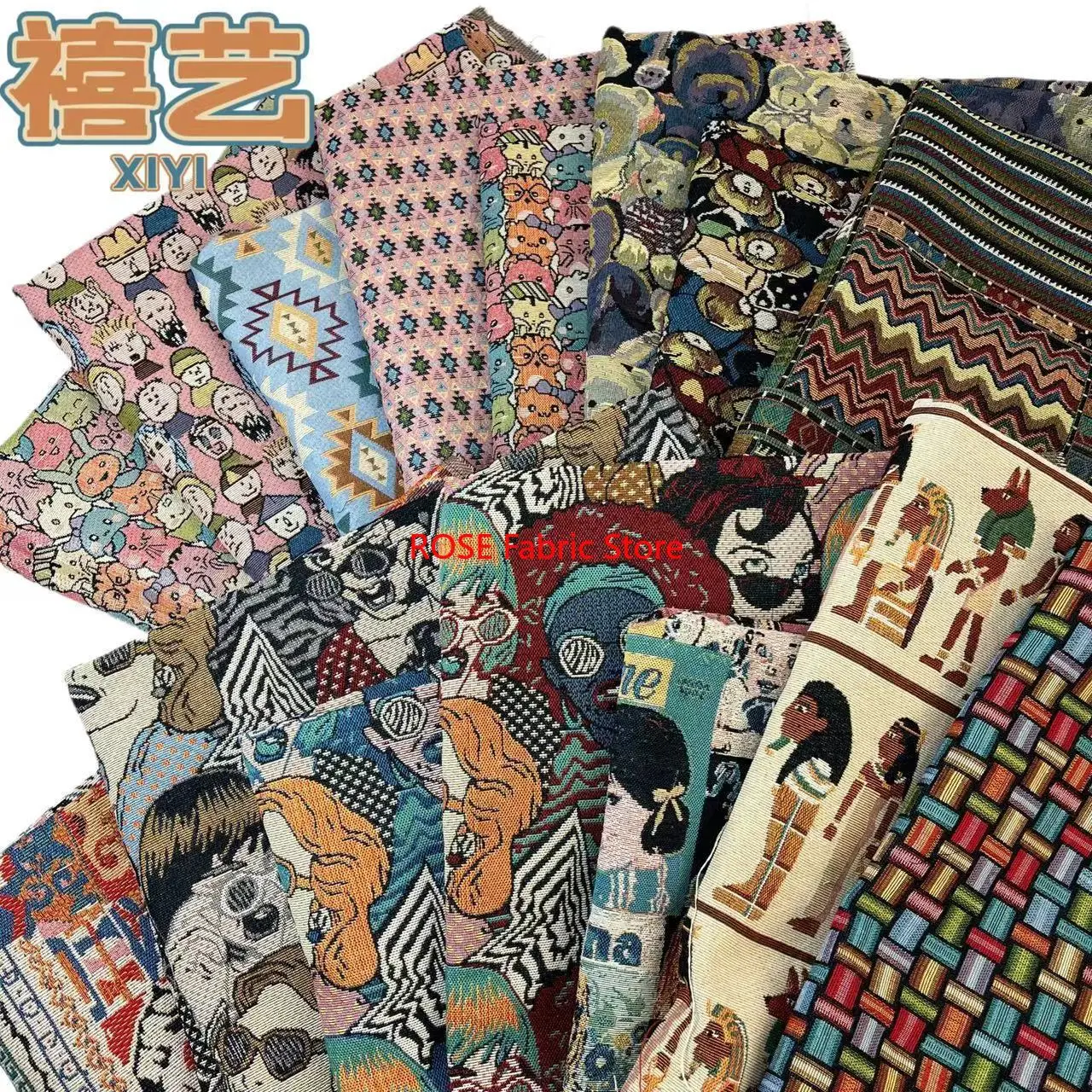 European oil painting style jacquard fabric for Curtains Hat Pillowcase Tablecloth Diy Sewing Sofa Cloth 1 meter